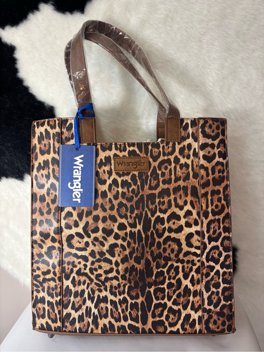 Wrangler Leopard-Pattern Tote in Brown and Black